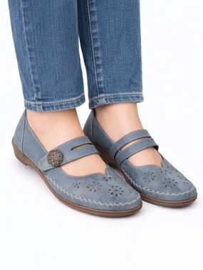 Size 9 (EU 40) Rieker Women’s Mary Jane Comfort Flats Leather Floral Grey